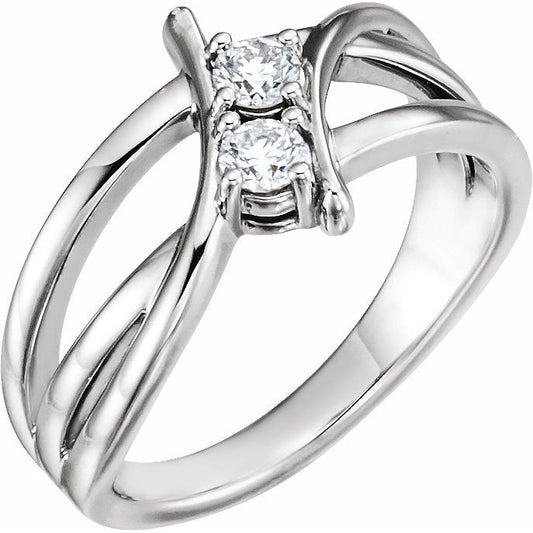 14K White 1/4 CTW Diamond Two-Stone Ring