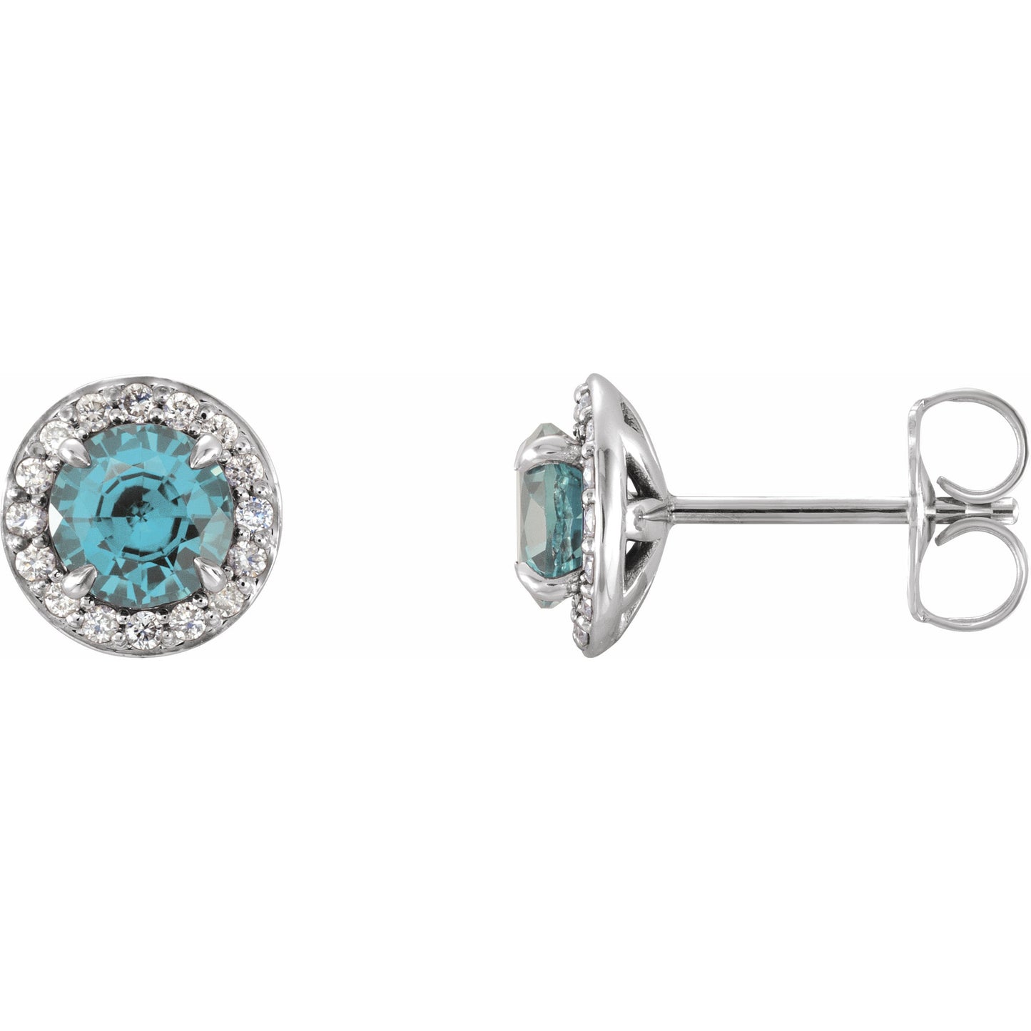 14K White 5 mm Round Aquamarine & 1/8 CTW Diamond Earrings