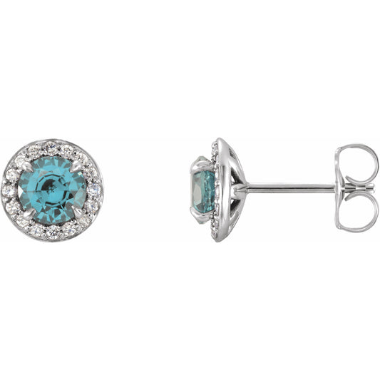 14K White 5 mm Round Aquamarine & 1/8 CTW Diamond Earrings
