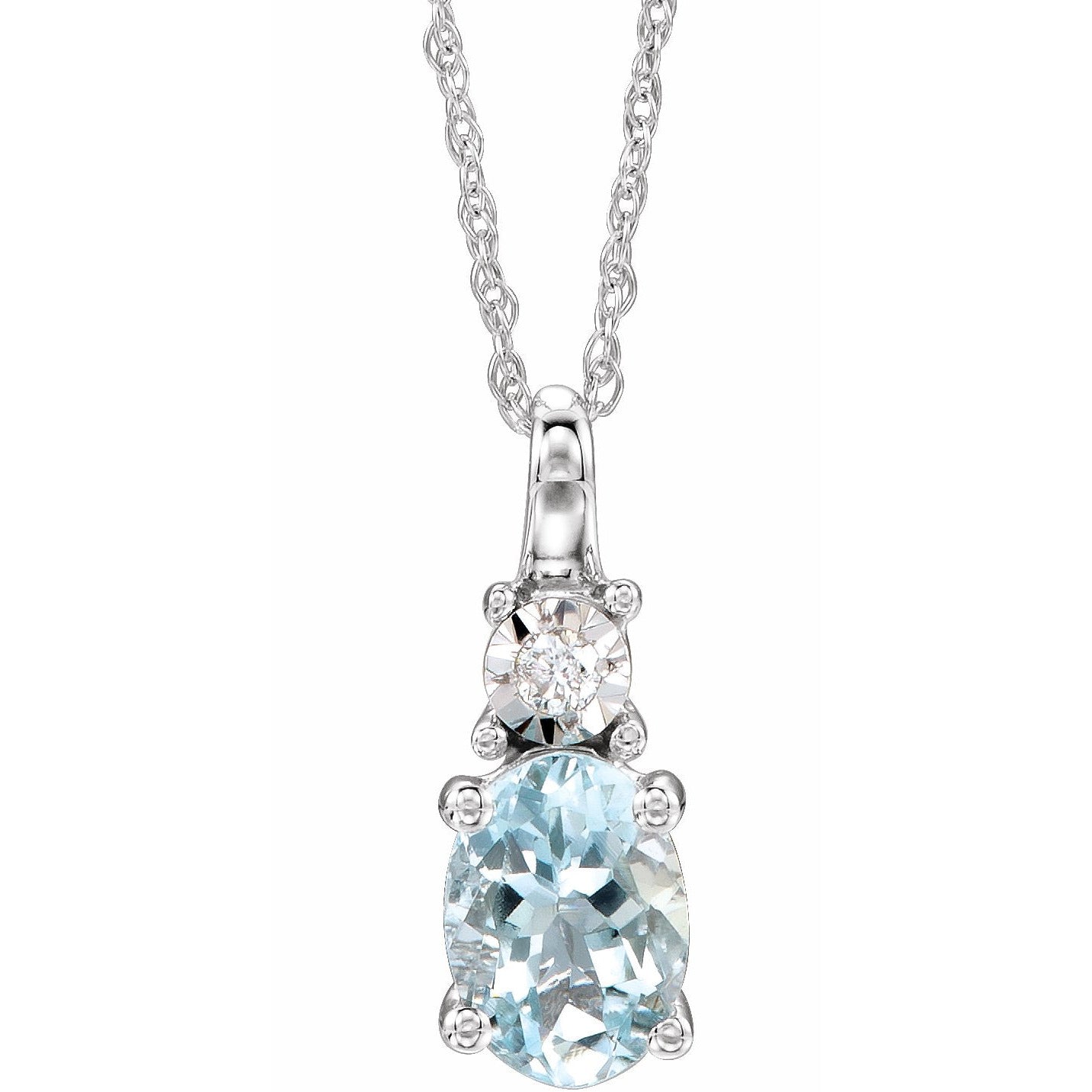 14K White Aquamarine & .02 CTW Diamond 18 Necklace
