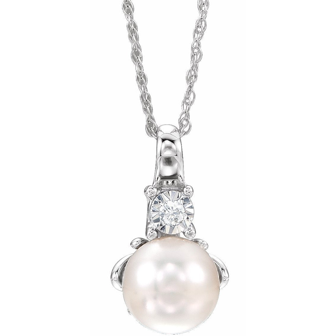 14K White Freshwater Cultured Pearl & .02CTW Diamond 18 Necklace