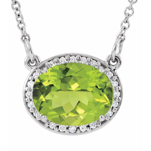 14K White Peridot &.05 CTW Diamond 16.5 Necklace