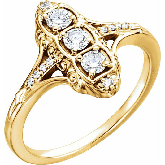 14K Yellow 1/3 CTW Diamond 3-Stone Ring