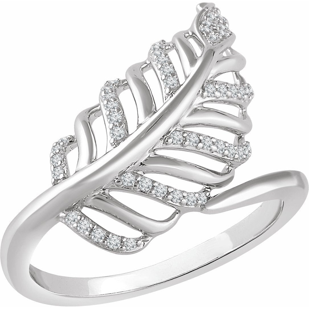 14K White 1/5 CTW Diamond Leaf Ring