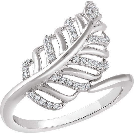 14K White 1/5 CTW Diamond Leaf Ring