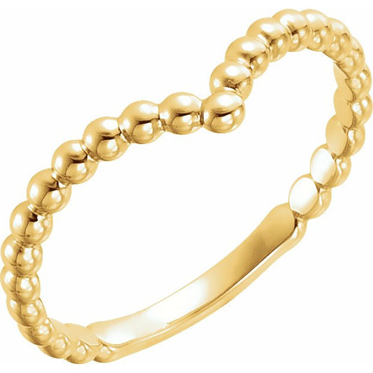 14K Yellow Beaded V Ring