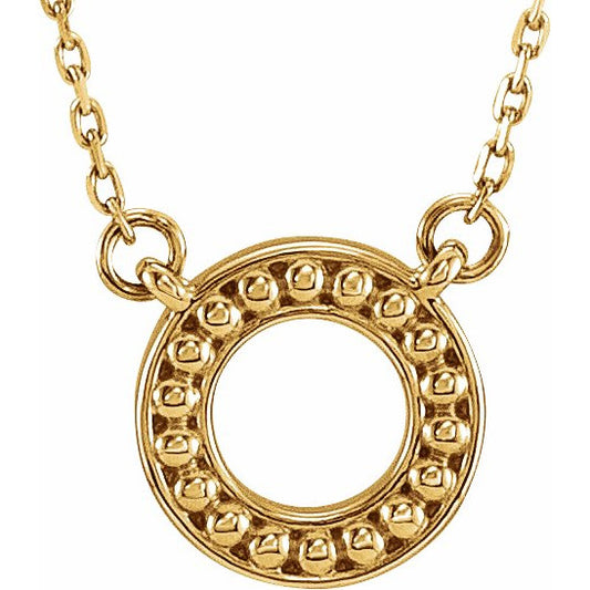14K Yellow Beaded Circle 16-18 Necklace