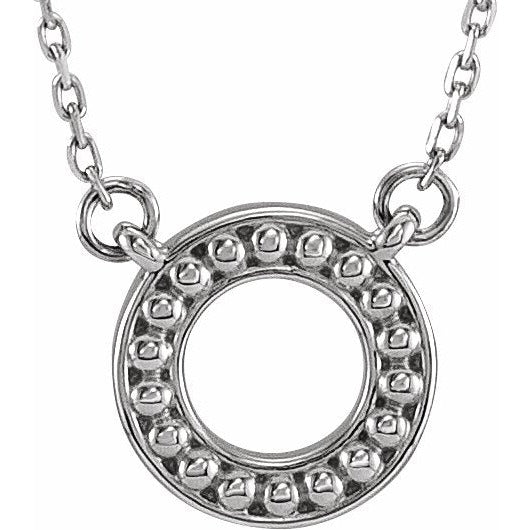 14K White Beaded Circle 16-18 Necklace
