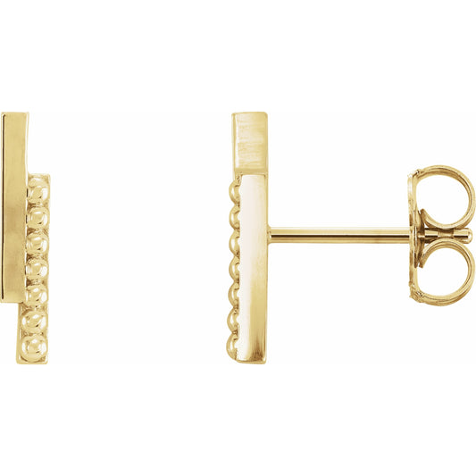 14K Yellow Beaded Bar Earring
