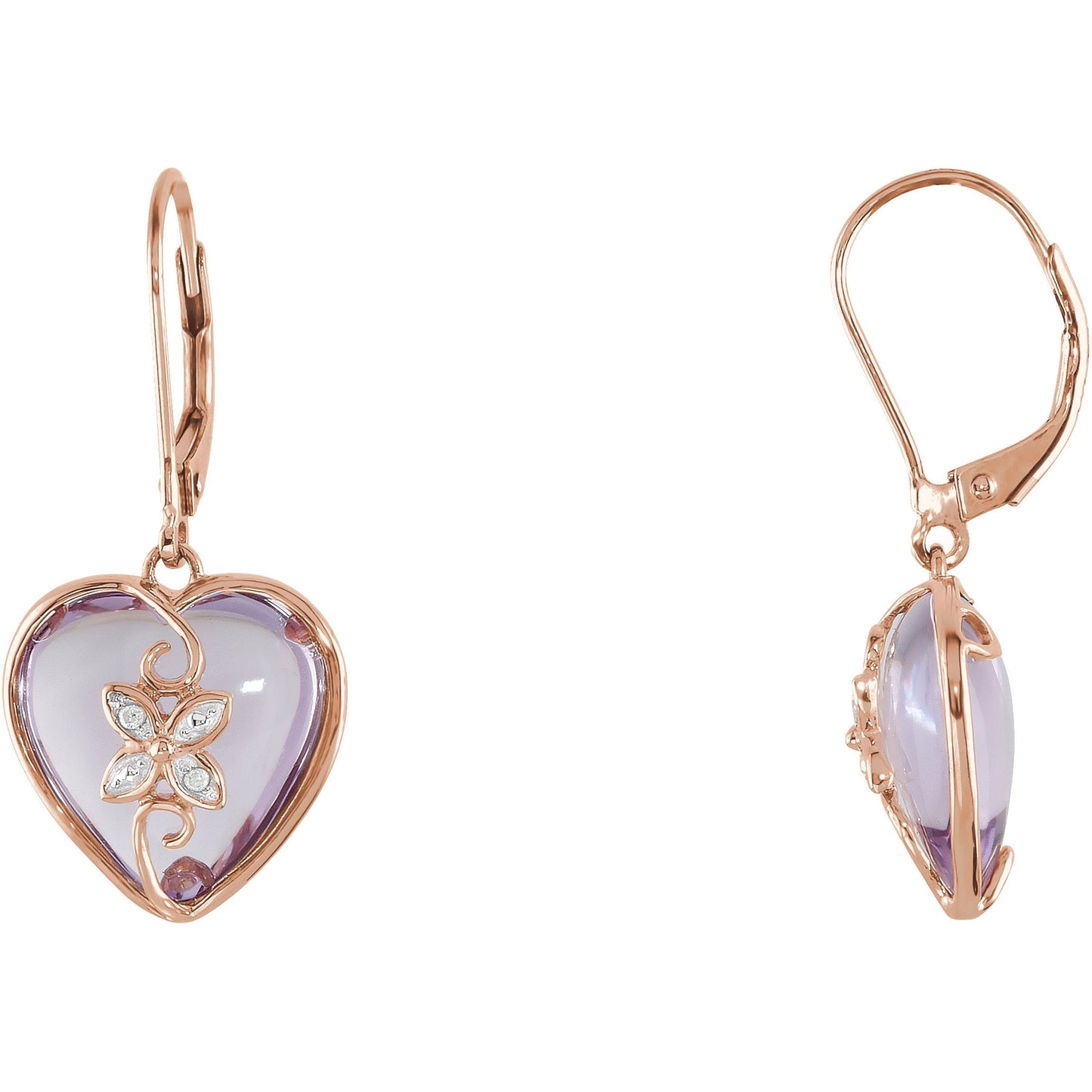 14K Rose Cabochon Rose de France Heart & .06 CTW Diamond Earrings