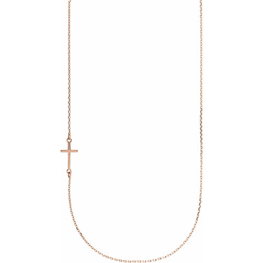 14K Rose Off-Center Sideways Cross 16 Necklace