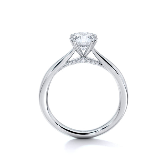 Sasha Primak Double 4-Prong Round Tapered Cathedral Engagement Ring with Pave Diamond Bridge