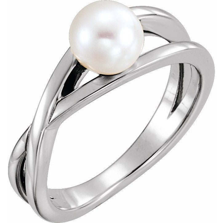 14K White Freshwater Cultured Pearl Solitaire Ring