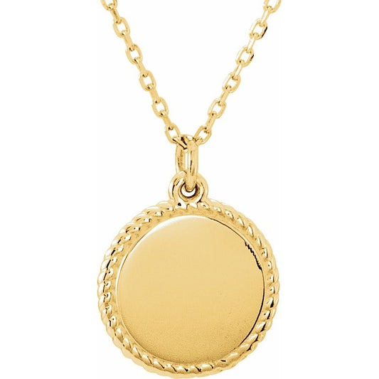 14K Yellow Engravable Round 16-18 Rope Necklace