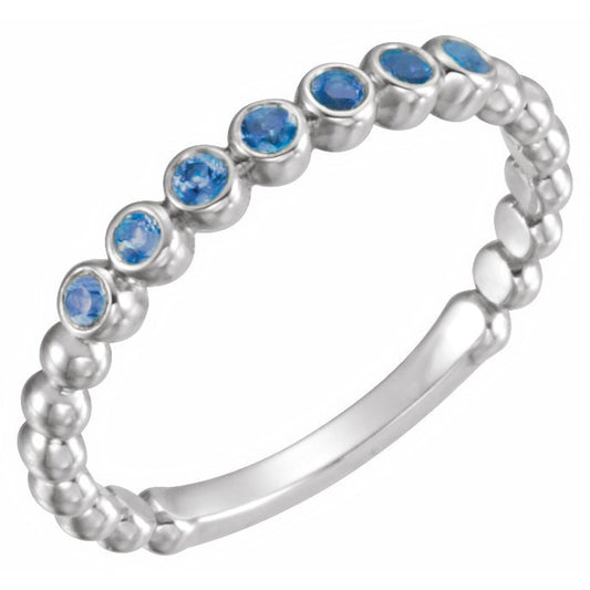 14K White Blue Sapphire Stackable Ring