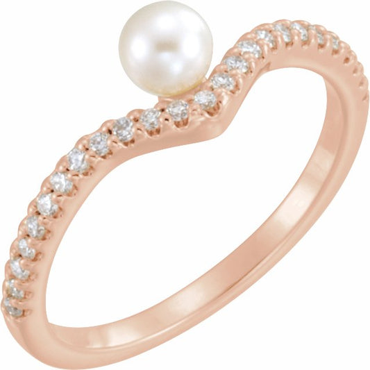 14K Rose Freshwater Cultured Pearl & 1/5 CTW Diamond V Ring