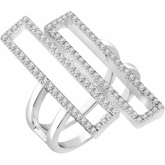 14K White 1/2 CTW Diamond Double Rectangle Geometric Diamond Ring