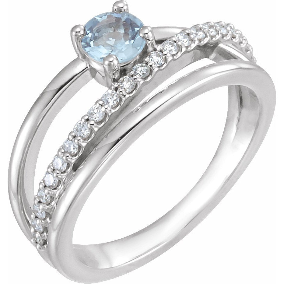 14K White Aquamarine & 1/4 CTW Diamond Ring