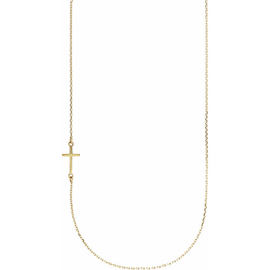 14K Yellow Off-Center Sideways Cross 16 Necklace