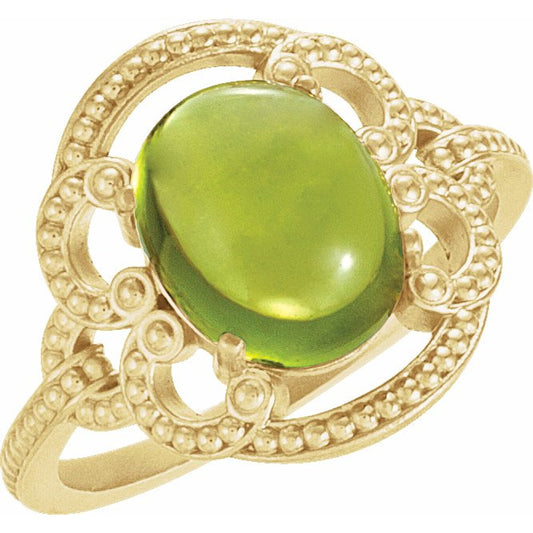 14K Yellow Peridot Granulated Design Ring