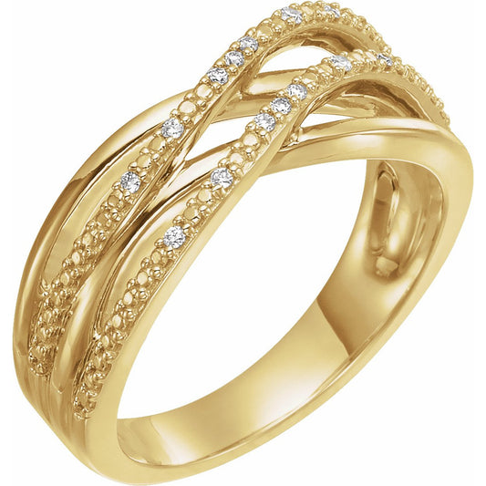 14K Yellow .06 CTW Diamond Criss-Cross Ring