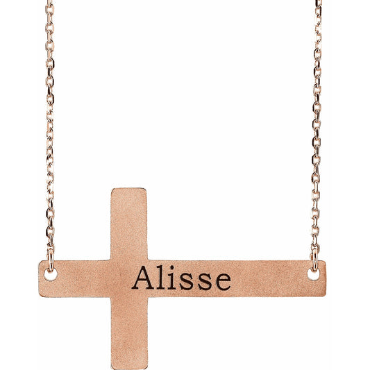 14K Rose Sideways Cross 16-18 Necklace