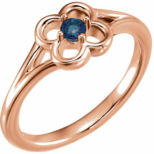 14K Rose Blue Sapphire Youth Flower Ring