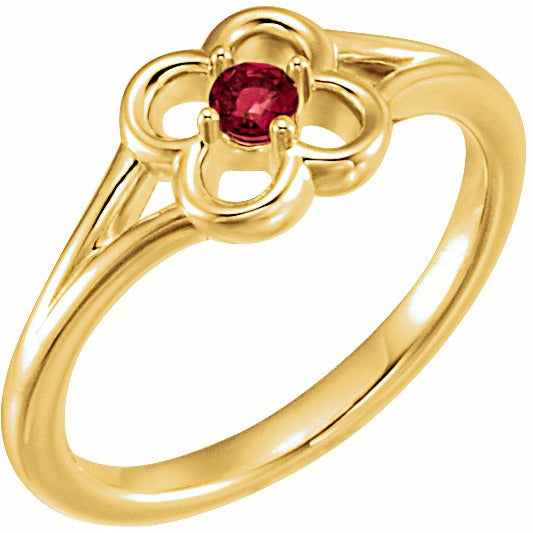 14K Yellow Mozambique Garnet Youth Flower Ring