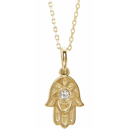 14K Yellow .03 CTW Diamond Hamsa 16-18 Necklace