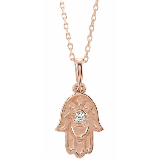 14K Rose .03 CTW Diamond Hamsa 16-18 Necklace