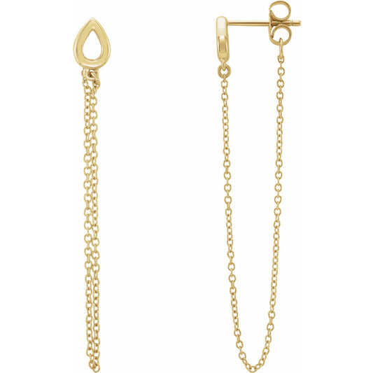 14K Yellow Leaf Chain Earrings