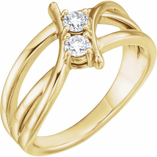 14K Yellow 1/4 CTW Diamond Two-Stone Ring