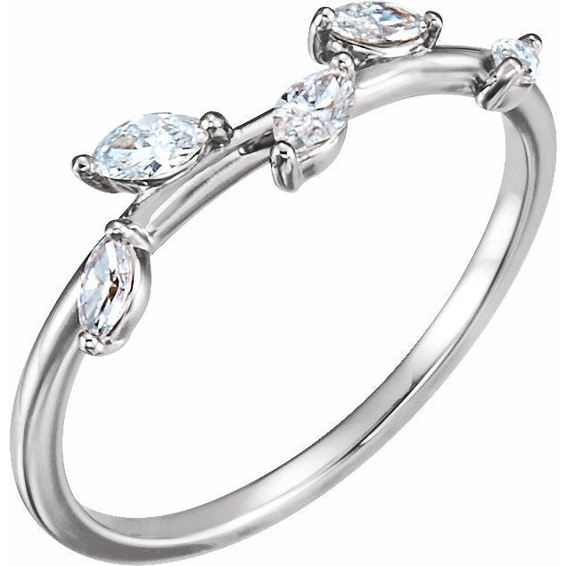 14K White 1/4 CTW Diamond Leaf Ring