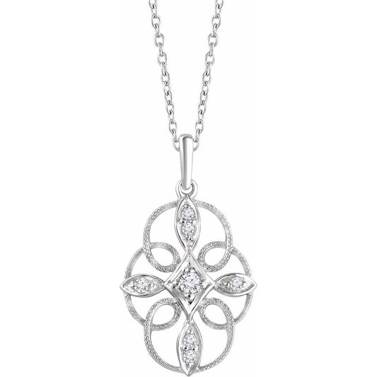 14K White  1/10 CTW Diamond Filigree 16-18 Necklace