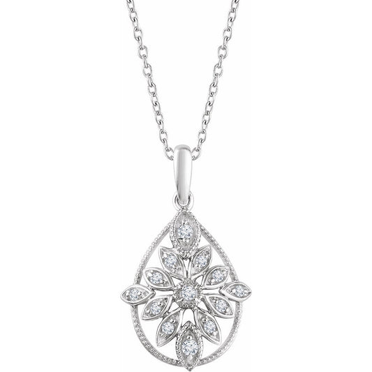 14K White 1/6 CTW Diamond Granulated Filigree 18 Necklace