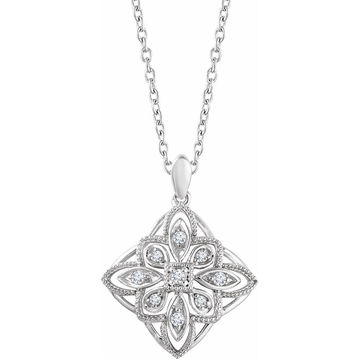 14K White 1/10 CTW Diamond Granulated Filigree 18 Necklace