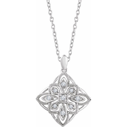 14K White 1/10 CTW Diamond Granulated Filigree 18 Necklace