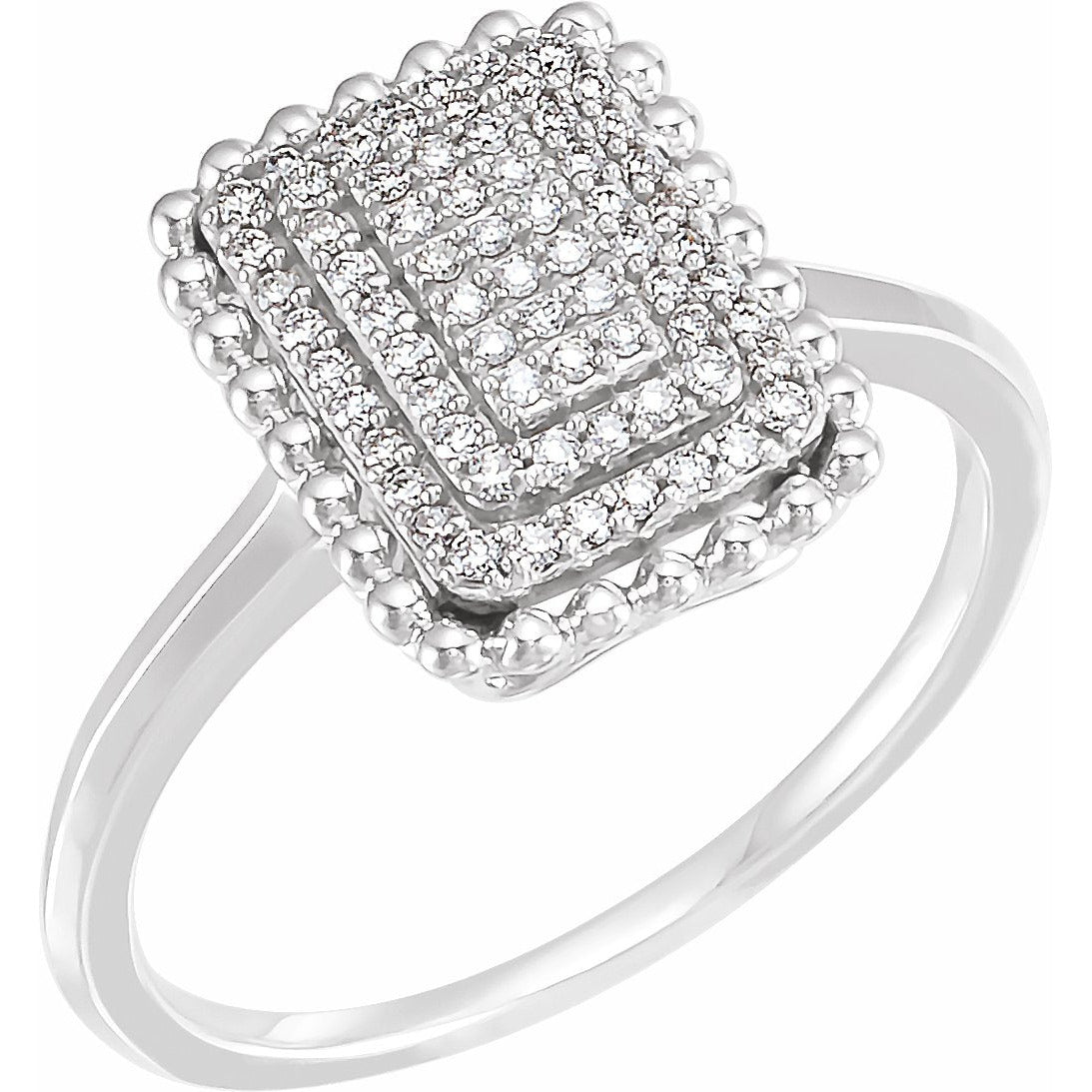 14K White 1/5 CTW Diamond Rectangle Cluster Ring
