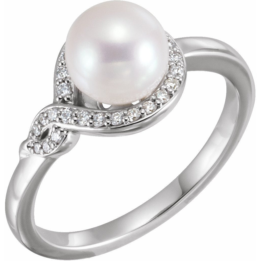 14K White Cultured Freshwater Pearl & 1/10 CTW Diamond Bypass Ring