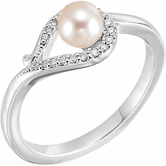14K White Freshwater Cultured Pearl & .07 CTW Diamond Bypass Ring