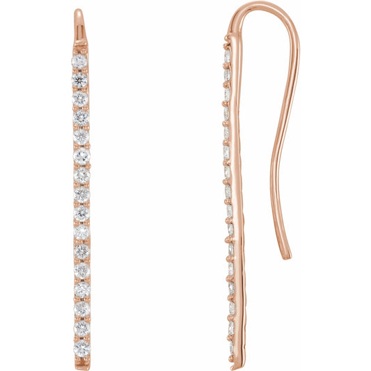 14K Rose 1/3 CTW Diamond Bar Earrings