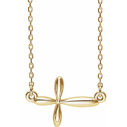 14K Yellow Sideways Cross 16-18 Necklace