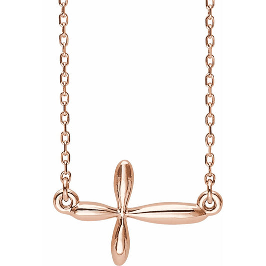 14K Rose Sideways Cross 16-18 Necklace