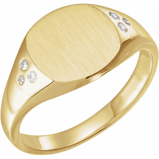 14K Yellow .05 CTW Diamond 10.87x10.26 mm Oval Signet Ring