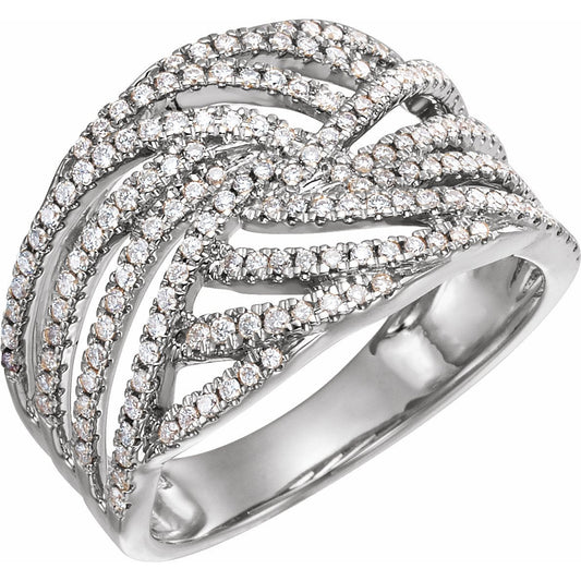 14K White 1/2 CTW Diamond Accented Criss-Cross Ring
