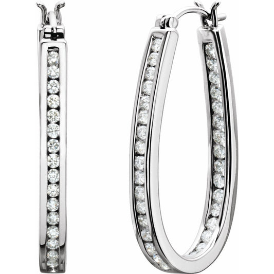 14K White 1 CTW Diamond Inside-Outside 30 mm Hoop Earrings