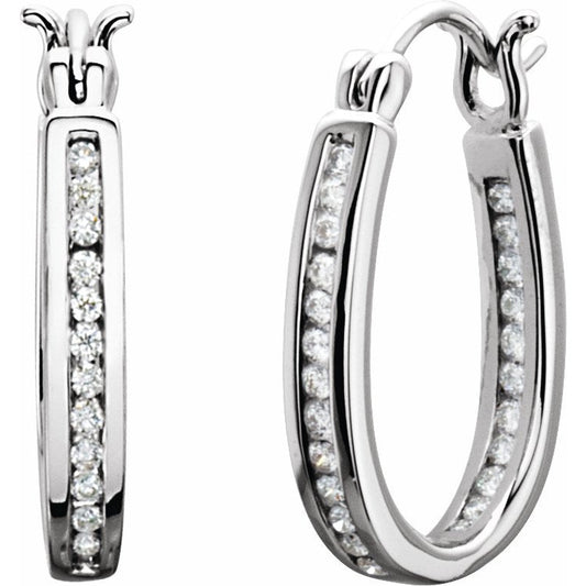 14K White 1/3 CTW Diamond Inside-Outside 13.7 mm Hoop Earrings