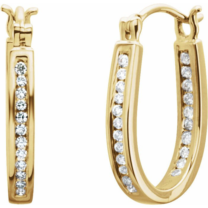 14K Yellow 1/4 CTW Diamond Inside-Outside 13 mm Hoop Earrings