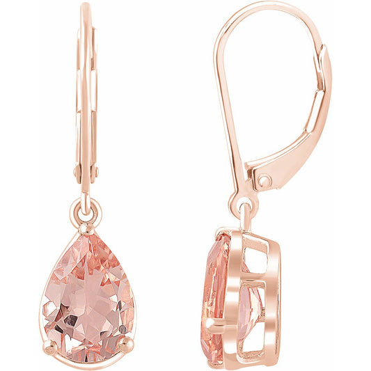 14K Rose Morganite Lever Back Earrings
