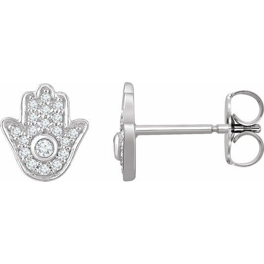 14K White 1/5 CTW Diamond Hamsa Earrings